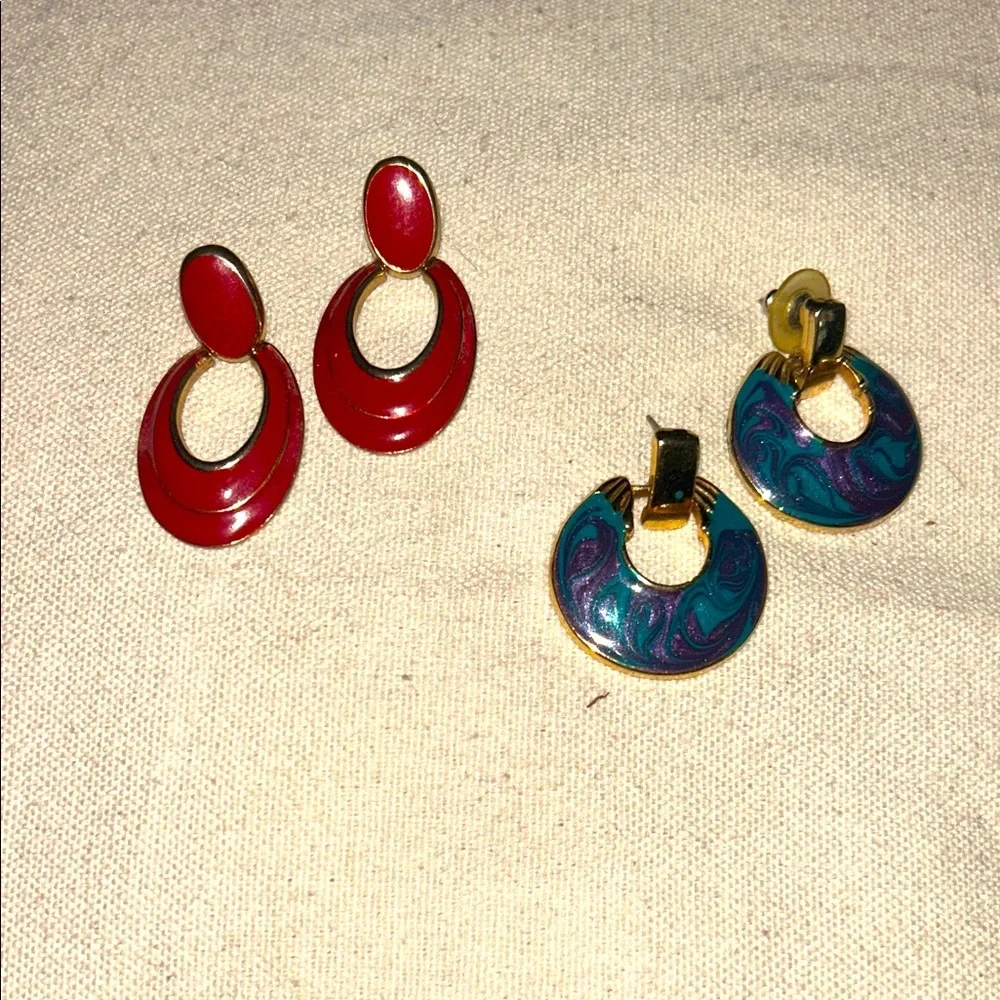 Vintage Enamel Door Knocker Earrings 2 pairs